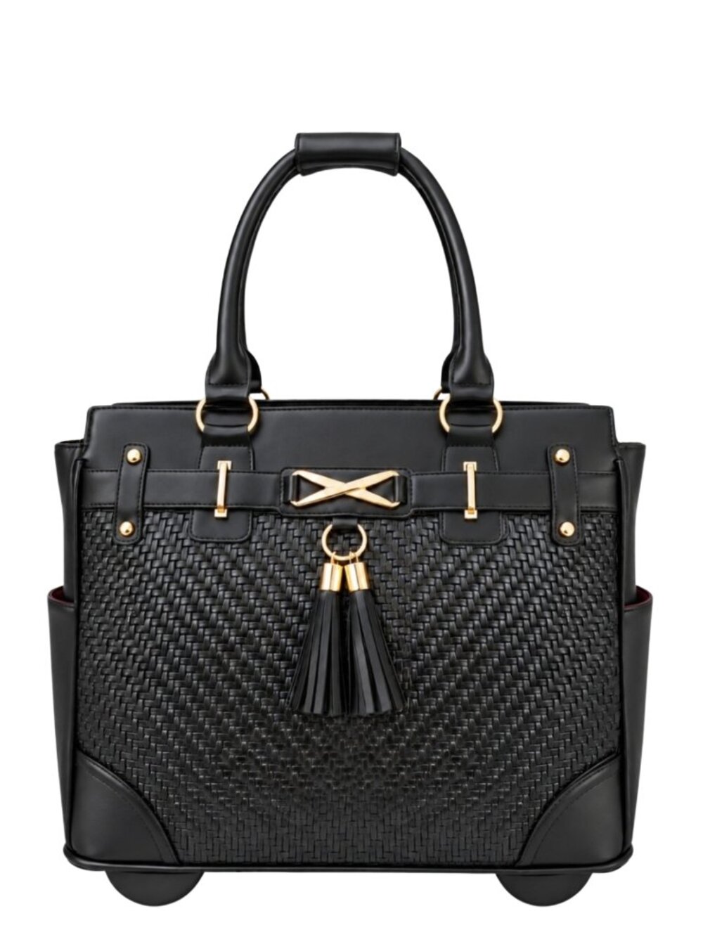 NWT Vienna Black Woven Rolling Laptop Bag Women’s Wheeled Briefcase Tote
